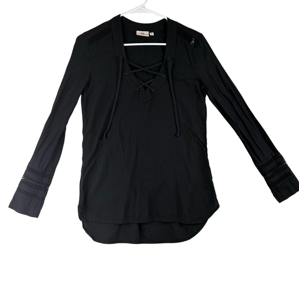 Adriano Goldschmied Tunic Top Women's XS Black Lace Up Contrast Crochet Cuffs